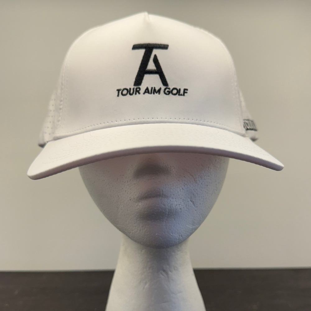 Tour Aim Golf Men Performance Snapback Hat White Laser Perforated Breathable Cap